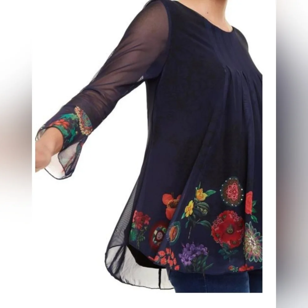 Desigual Rachel Blouse Blue size Large ptp 21" - Picture 2 of 10